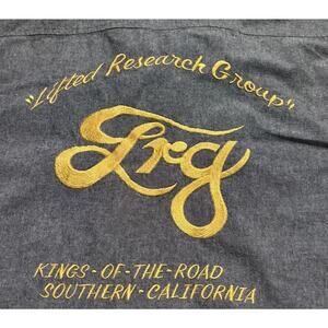 LRG Y2K Lifted Research Group Gray Button Up XL Embroidered Back Hit Patch S/S